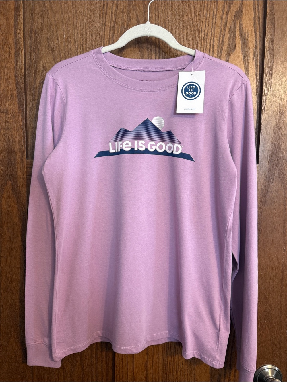 Life Is Good Lavender Long Sleeve Tee with Mountain Graphic